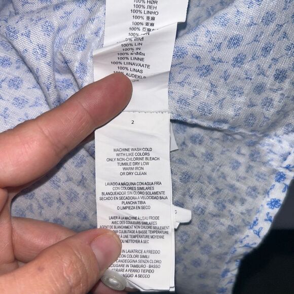 Michael Kors Linen Short Sleeve Button Down Shirt XL Slim Fit Blue White Floral - Picture 8 of 9